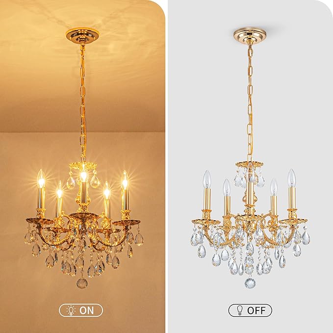 French K9 Crystal Maria Theresa Chandeliers, Luxury Vintage Pendant Light Fixture for Dining Room, Living Room, D17.7*H25~72 inch (Adjustable), Clear Crystal & Brass Finish Frame-Ruum Studio Home
