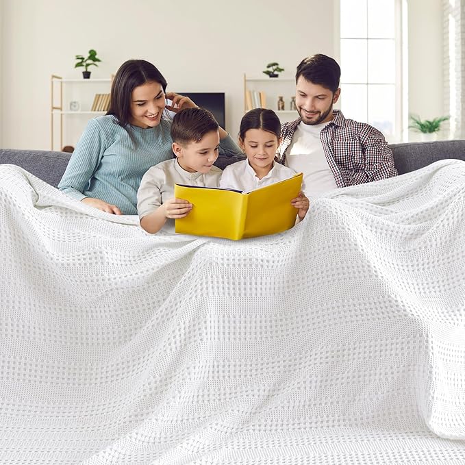 PHF Cooling Waffle Blanket California King Size, Lightweight 60% Rayon Derived from Bamboo & 40% Cotton Breathable Blanket for Hot Sleepers, Soft and Luxury for Bed Couch and Sofa, 110"x96", White-Ruum Studio Home
