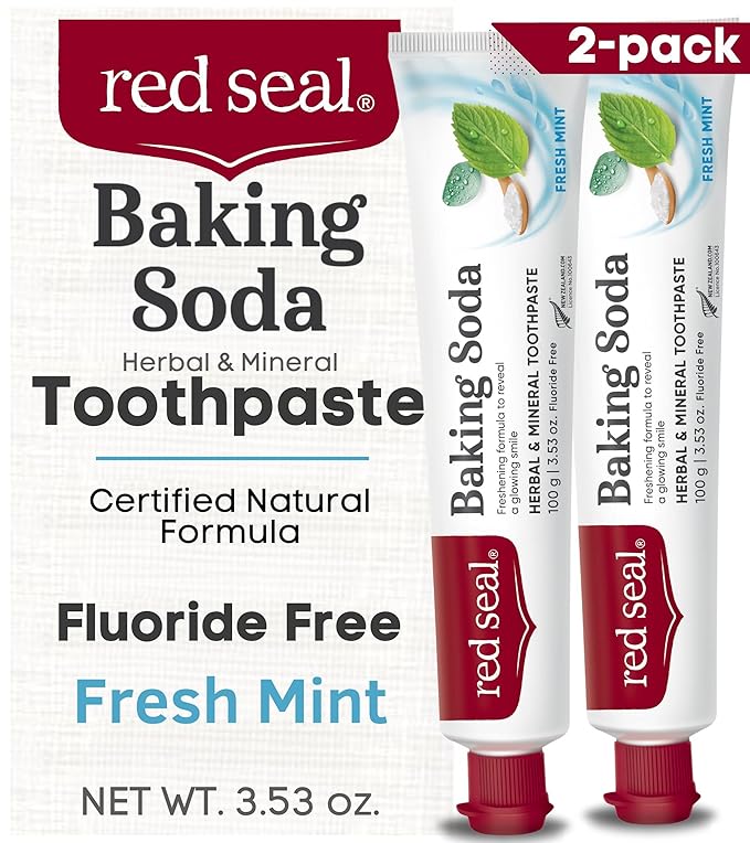 Red Seal Baking Soda Toothpaste - Fluoride-Free Herbal & Mineral Formula, Vegan-Friendly, Cruelty-Free, SLS and Paraben-Free, No Artificial Flavors, NATRUE Certified Natural, Dry Mouth Relief (2 Pack)-Ruum Studio Home