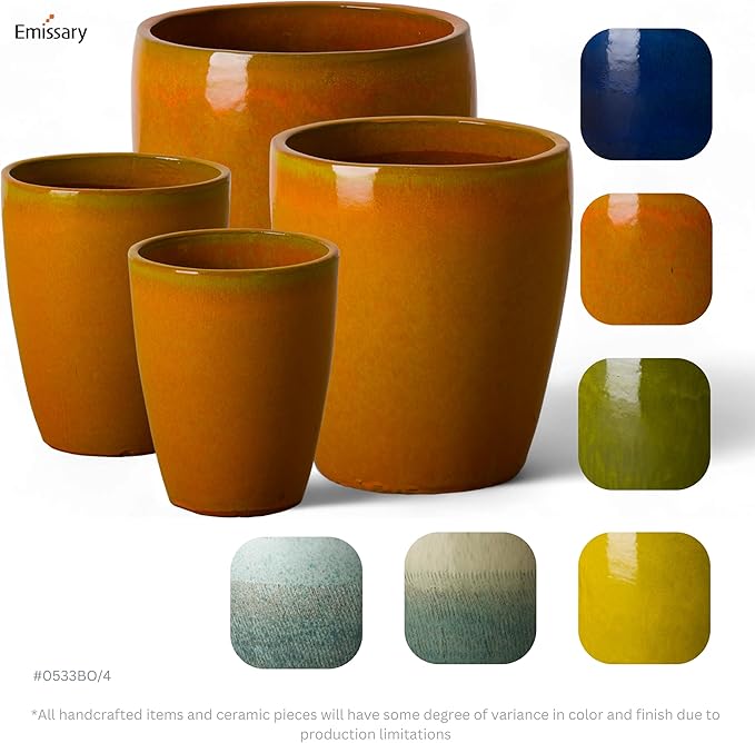 Emissary Bullet 18 in. Bright Orange Ceramic Round Planter (18 in. L x 18 in. W x 21 in. H) with Drainage Hole-Ruum Studio Home