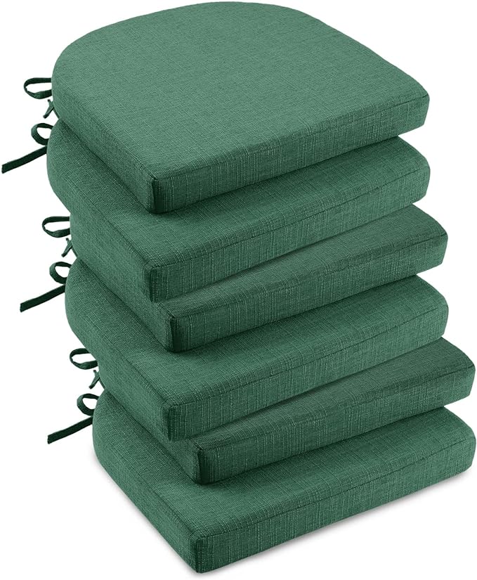 downluxe Indoor Chair Cushions for Dining Chairs, Soft and Comfortable Textured Foam Kitchen Chair Pads with Ties and Non-Slip Backing, 16" x 16" x 2", Dark Green, 6 Pack-Ruum Studio Home