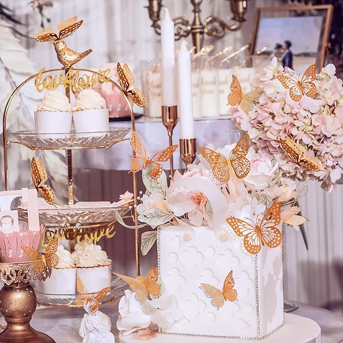 SAOROPEB 3D Butterfly Wall Decor, 48 Pcs 4 Styles 3 Sizes, Removable Metallic Wall Sticker Room Mural Decals for Kids Bedroom Nursery Classroom Party Decoration Wedding Decor DIY Gift (Rose Gold)-Ruum Studio Home