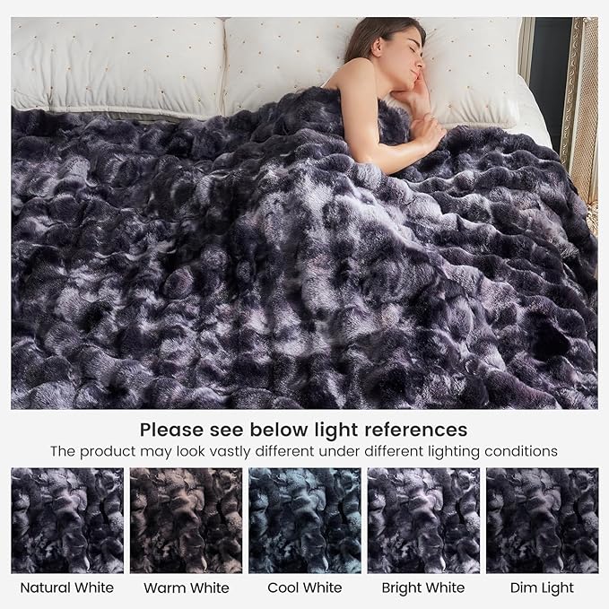 Cozy Bliss Faux Fur Throw Blanket for Couch, Fuzzy Soft Plush Thick Bubble Blanket for Sofa Bedroom Living Room, 60 * 80 Inches Tie Dye Black-Ruum Studio Home