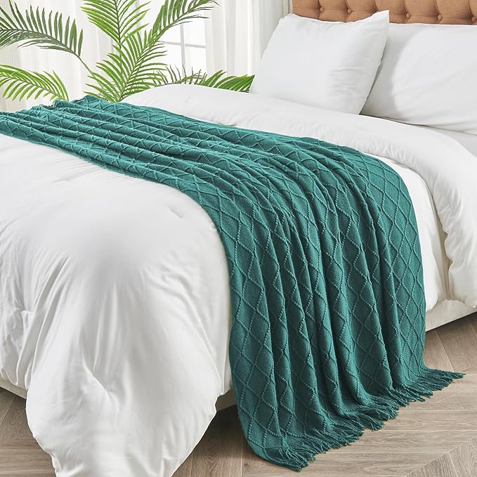 inhand Knitted Throw Blankets for Couch and Bed, Soft Cozy Knit Blanket with Tassel, Blue Lightweight Decorative Blankets and Throws, Farmhouse Warm Woven Blanket for Men and Women, 60"x80"-Ruum Studio Home