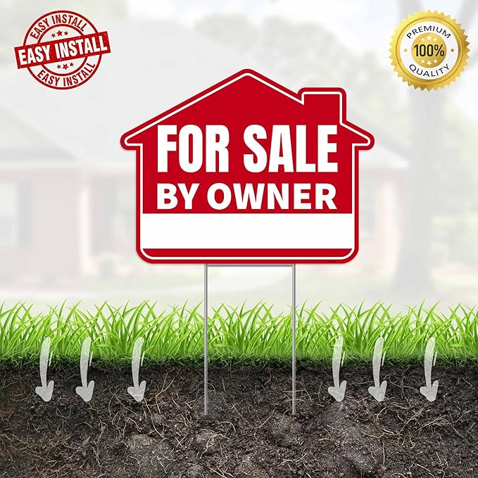 1PC For Sale By Owner Sign with Stakes, 17 Inches by 13 Inches - Double Sided Signs - Corrugated Plastic - FSBO Yard Sign for Home House Real Estate-Ruum Studio Home