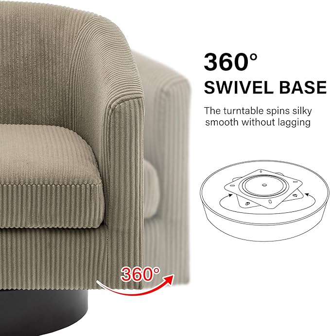 Swivel Barrel Accent Chair, Modern Round Corduroy Fabric Arm Chair for Living Room, Bedroom, Comfy Club Reading Chairs for Adults (Corduroy Camel, Set of 2)-Ruum Studio Home