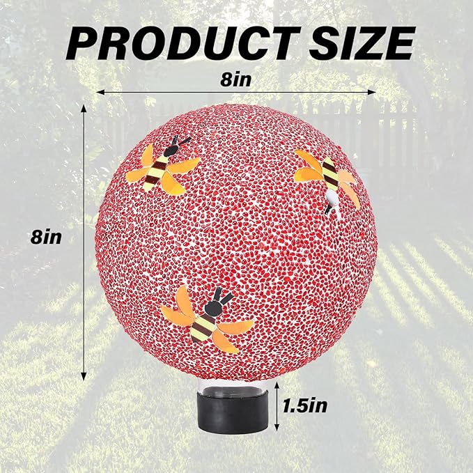 Gazing Ball 8 Inch Bee Glass Mosaic Garden Globe Outdoor Gazing Globe Yard Ornament for Garden Yard Home Lawn Outdoor Decoration Gift for Women (Not Solar Powered)-Ruum Studio Home