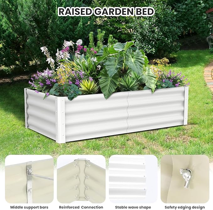 6x3x1ft Large Outdoor Planter Boxes Kit Set of 2, Galvanized Raised Bed Planter with Open-Ended Base Design, Elevated for Outdoor Plants, Durable Raised Bed for Gardening,Beige-Ruum Studio Home