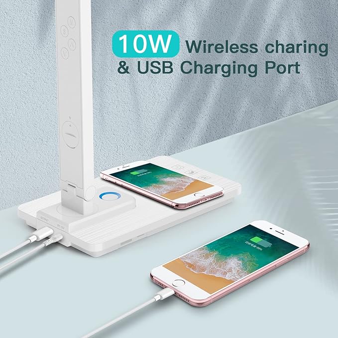 LED Desk Lamp with Wireless Charger: Desk Lamps for Home Office Bedroom, 5 Color Modes & Brightness Dimmable, 2 Night Light-Ruum Studio Home