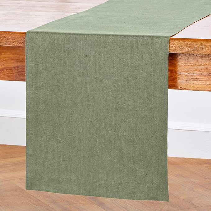 Solino Home Linen Table Runner 36 Inches - 100% Pure Linen Oil Green Table Runner 14 x 36 Inch Ideal for Dresser and Coffee Tables - Fall, Autumn, Thanksgiving - Fete-Ruum Studio Home