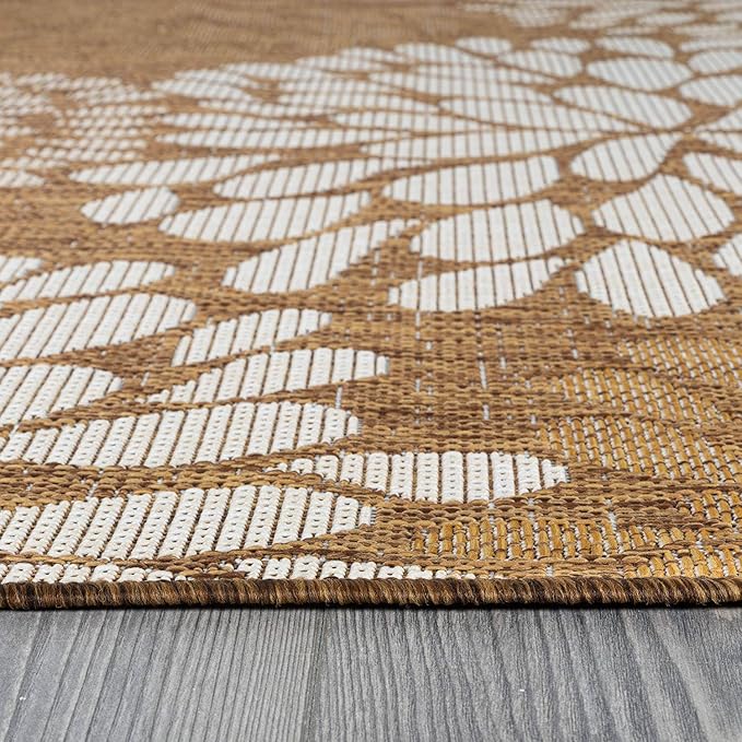 Beverly Rug Outdoor Rug 6x9 Modern Exotic Tropical Leaf Area Rugs for Indoor and Outdoor Patio Deck Porch Garden Water Resistant Washable Outside Carpet (6 x 9 Wooden)-Ruum Studio Home