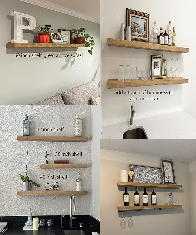 joelsantiques 42 Inch Wooden Floating Shelves for Wall - 42x6x2 in - Made of Natural Wood - Long Heavy Duty Rustic Wall Shelves for Bedroom - Perfect for Living Room, Kitchen - Natural-Ruum Studio Home