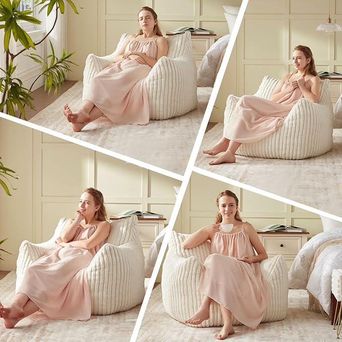 Giant Bean Bag Chairs for Adults Teens, Large Bean Bag Sofa Chairs with Filling Comfy Fuzzy BeanBag Chair with Armrests for Bedroom Living Room Reading-Ruum Studio Home
