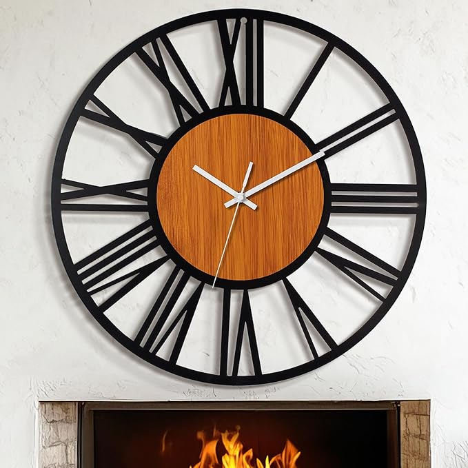 LEIKE 32" Oversized Large Wall Clocks,Silent,Non Ticking,Battery Operated Modern Round Big Wood Decorative Metal Wall Clock for Living Room, Bedroom,Kitchen,Farmhouse,Office Decor - Black,32 Inch-Ruum Studio Home