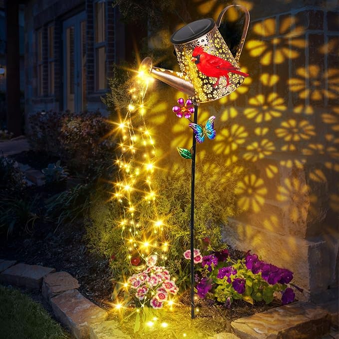 Solar Lights Outdoor Decorative, 39.4'' Metal Solar Watering Can Lights with Red Cardinal, Waterproof Garden Stake for Yard Lawn Patio Pathway Landscape, Gardening Gifts for Mom Grandma Women-Ruum Studio Home