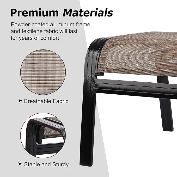 Patio Ottoman Outdoor Footstools Assembled Aluminum Footrest Small Seat for Balcony,Backyard 2 Pack Brown-Ruum Studio Home
