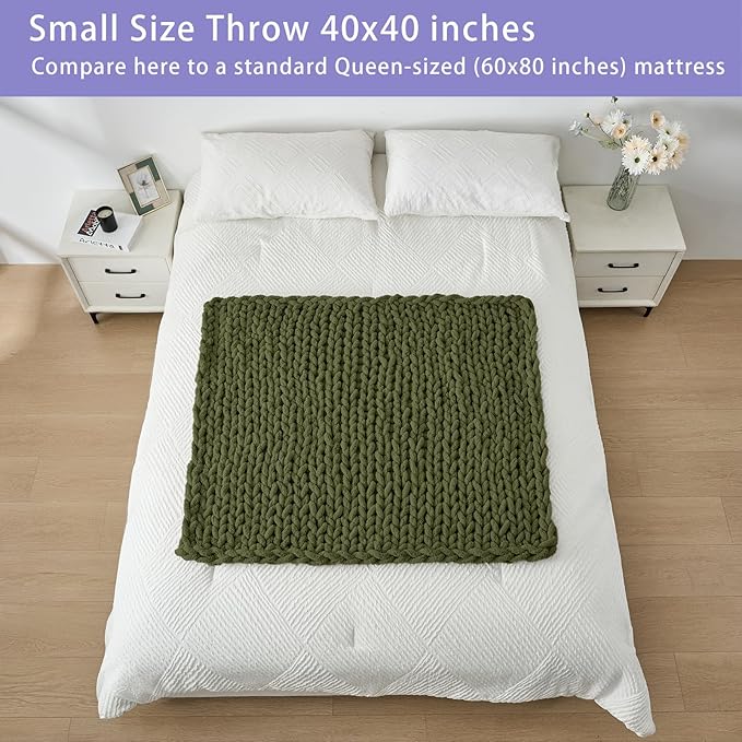 Bigacogo Chunky Knit Throw Blanket for Couch, 40x40 inches, 100% Hand Knitted with Thick Jumbo Chenille Yarn, Cozy Soft Large Rope Knot Cable Crochet Blankets for Sofa Bed Living Room, Yellow Green-Ruum Studio Home