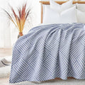 jinchan Boho 100% Cotton Blanket Muslin 50x60 Inches Lightweight 3-Layer Geometric Square Striped Pattern Reversible Quilt Throw Soft Breathable Comfy All Seasons for Couch Bed Decor, Blue-Ruum Studio Home