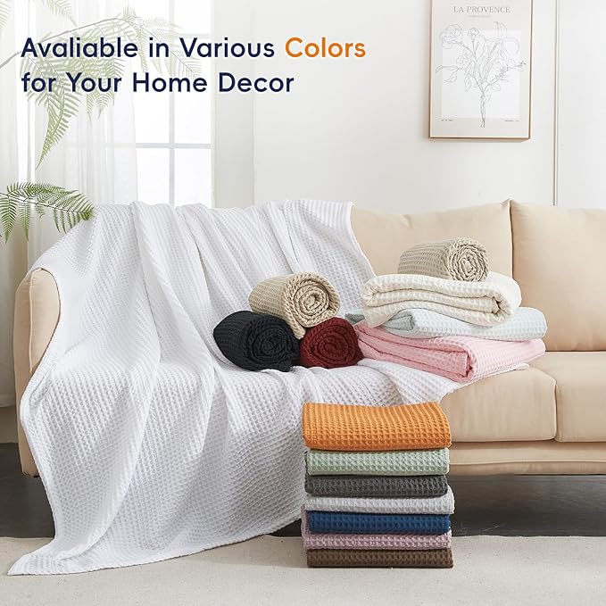 PHF Ultra Soft Waffle Weave Throw Blanket 50"x 60"- Washed Lightweight Breathable Cozy Woven Blanket for Bed - Aesthetic Decor for Couch Bedding Sofa Home Car - Coconut White-Ruum Studio Home