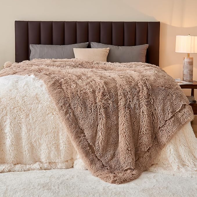 GONAAP Fuzzy Faux Fur Throw Blanket Taupe Super Soft Cozy Plush Fuzzy Shaggy Blanket for Couch Sofa Bed (Taupe, Throw(50"x60"))-Ruum Studio Home