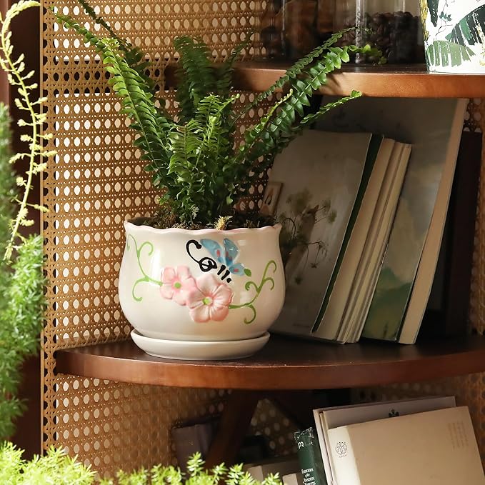 Ceramic Plant Pots with Drainage Holes and Saucers, Round Flower Pots for Indoor Plant, 3.9/5.2/6.7 Inches Flower Large Planters Set of 3-Ruum Studio Home