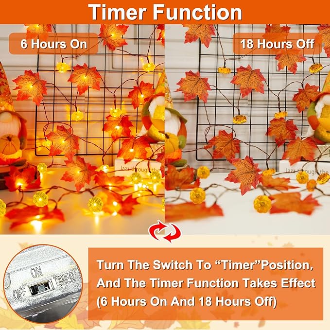 2 Pack & Timer - Fall Garland with Pumpkin Lights Halloween Fall Decor for Home 60LED 20Ft Enlarged Maples Leaves Halloween Garland Lights Indoor Battery Operated Thanksgiving Decor Wedding Christmas-Ruum Studio Home