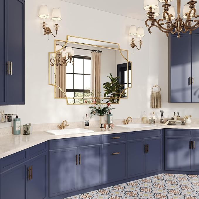 Kelly Miller 32"x48" Large Gold Mirror for Wall, Modern Decorative Mirror Rectangle Wall Vanity Mirror Bevelled Full Length for Bathroom Living Room Bedroom Farmhouse Fireplace Entryway-Ruum Studio Home