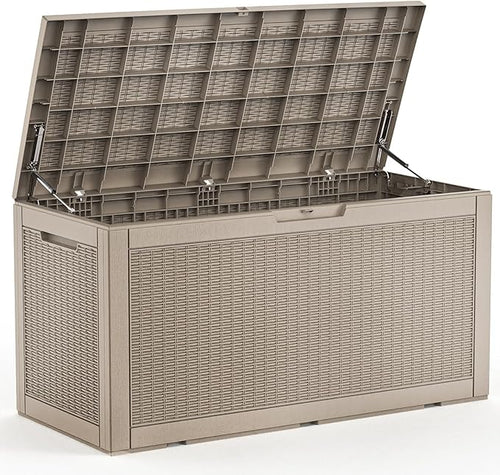 102 Gallon Outdoor Storage Box Waterproof, UV Resistant Resin Deck Box with Hydraulic Rod, Lockable Design and Enhanced Durability for Patio, Garden, and Poolside Use-Ruum Studio Home