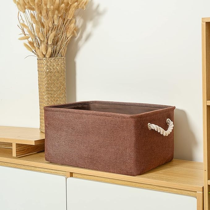 TheWarmHome Decorative Basket Rectangular Fabric Storage Bin Organizer Basket with Handles for Clothes Storage (Brown,Large-3Pack,15.7L*11.8W*8.3H)-Ruum Studio Home