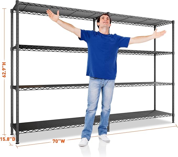 REIBII 70"W Metal Shelving, Storage Shelves 4-tier Wire Shelving Unit Load 1240LBS Metal Shelves for Storage Adjustable Shelving Rack for Pantry Kitchen Commercial school Garage 70"W*15.8"D*62.9"H-Ruum Studio Home