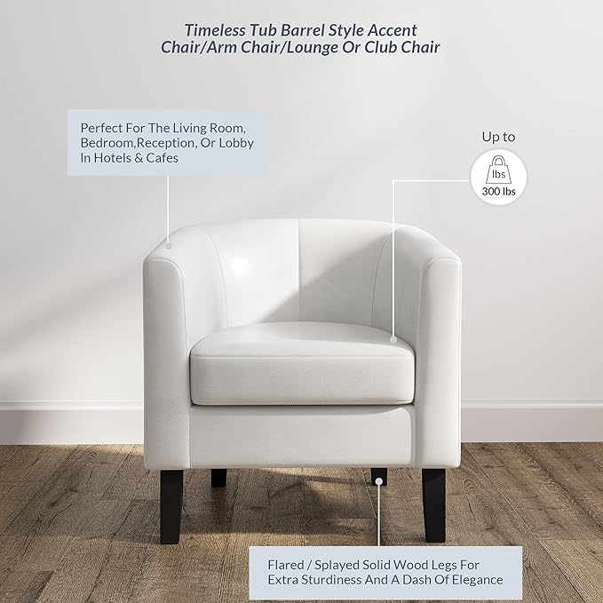 BELLEZE Accent Barrel Chair, Club Tub Sofa Corner Chair with Flared Legs and Cozy Soft Padding for Living Room Bedroom Waiting Room - White-Ruum Studio Home