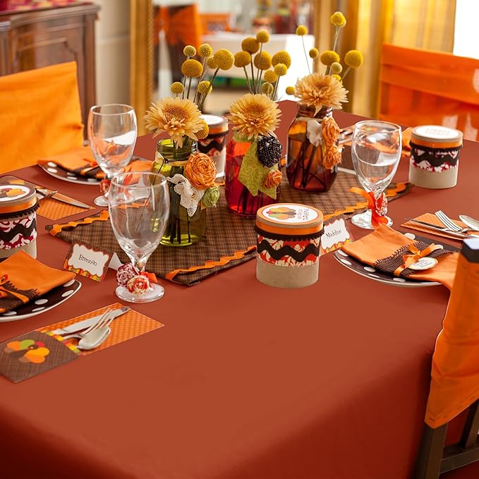 sancua Fall Tablecloth for 6 Foot Tables, 60 x 102 Inch Burnt Orange - Stain and Wrinkle Resistant Rectangle Table Cloth, Fabric Thanksgiving Table Cover for Dining Buffet Parties, Rust Pumpkin Orange-Ruum Studio Home
