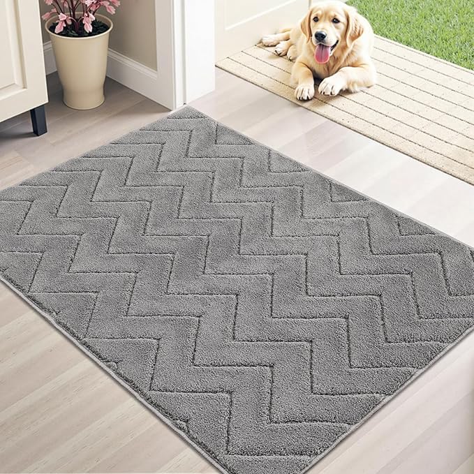 Stiio Front Door Mat Indoor Outdoor Entrance 20x31.5 Inches, Non Slip Washable Entry Rug, Dog Doormat, Absorbent Entrance Mat for Front & Back Door, Muddy Wet Shoes & Paws, Grey-Ruum Studio Home