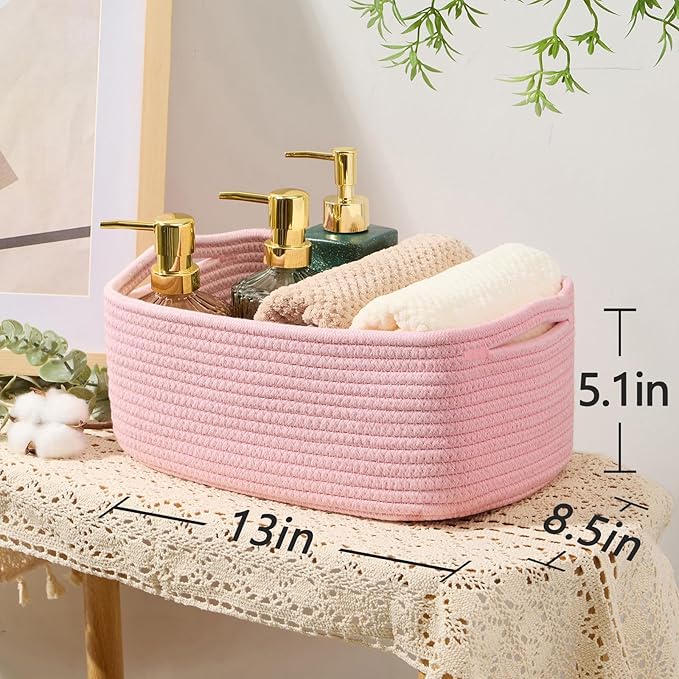 Small Storage Baskets for Organizing | Closet Organizer Bins | Shelf Toy Basket | Woven Rope Baskets | Cube Decorative Box | Shallow Basket | 13x8.5x5.1” | 3 Packs Light Pink-Ruum Studio Home