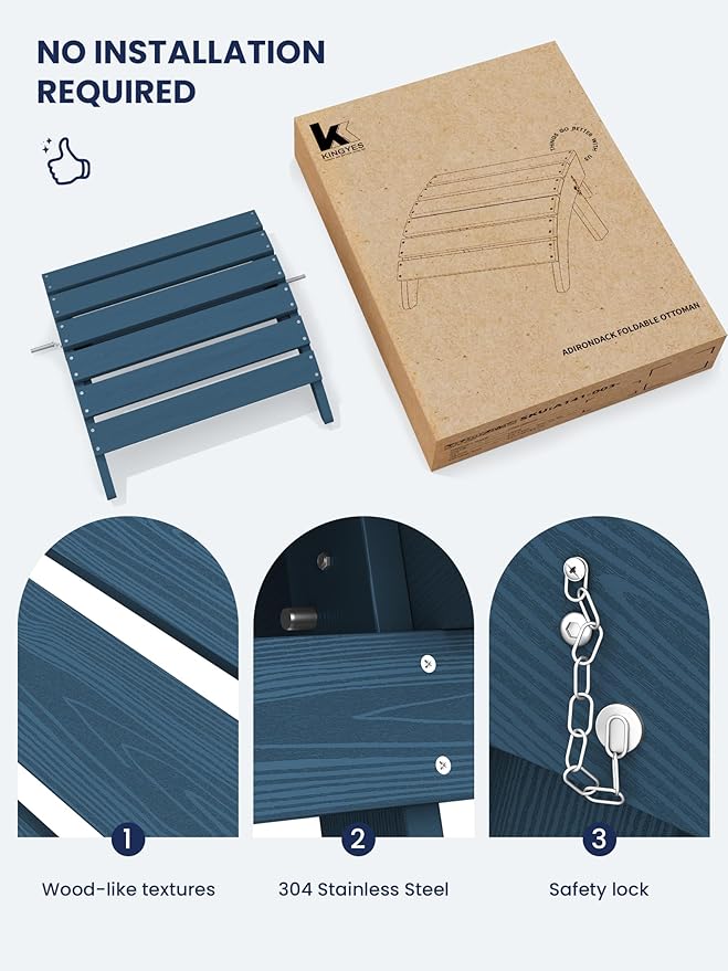 KINGYES Folding Adirondack Ottomans Set of 4 for Adirondack Chair, Navy-Ruum Studio Home