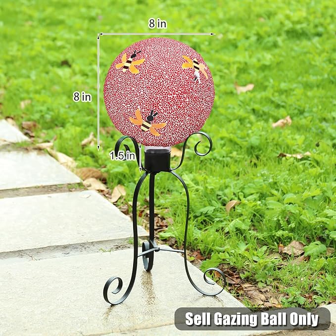 VCUTEKA Gazing Ball, 8" Glass Gazing Balls Sphere for Garden Lawn Outdoor Ornament Yard Decorative, Bee-Ruum Studio Home