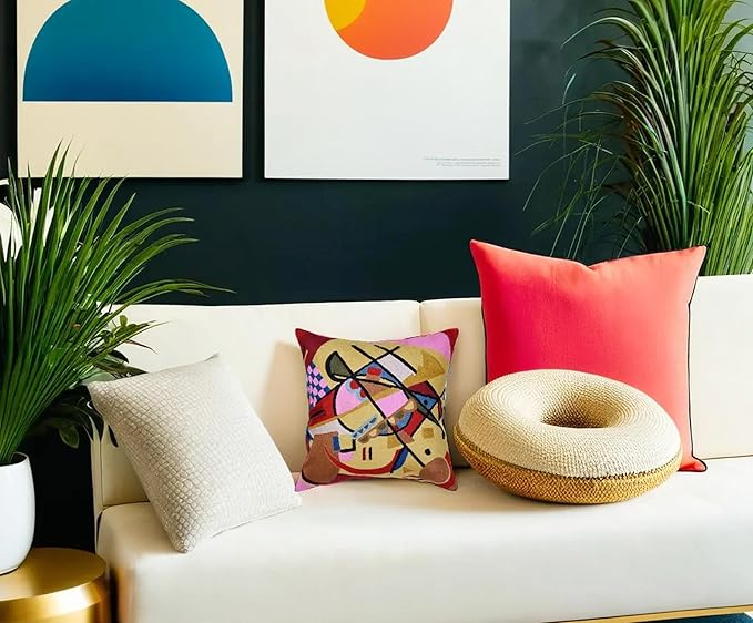 Kandinsky Modern Couch Pillow Cover - Yellow Gold | Abstract, Contemporary, Outdoor, Mid Century Chair Cushions | Handmade Wool Size 18x18-Ruum Studio Home