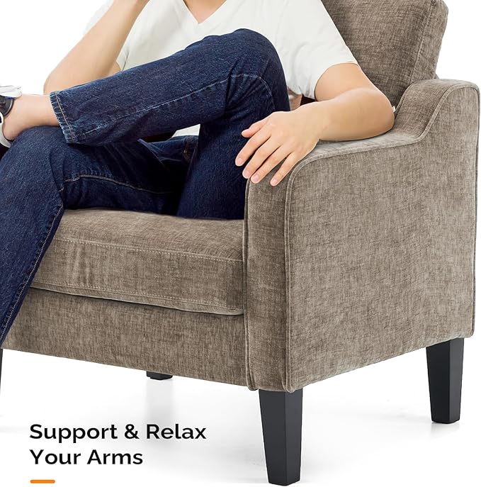 VINGLI Accent Chairs Set of 2 Living Room Chairs Light Brown Reading Chair for Bedroom Scooped Arm Chair Mid Century Modern Accent Chairs Upholstered Comfy Chair for Apartment, Waiting Room-Ruum Studio Home