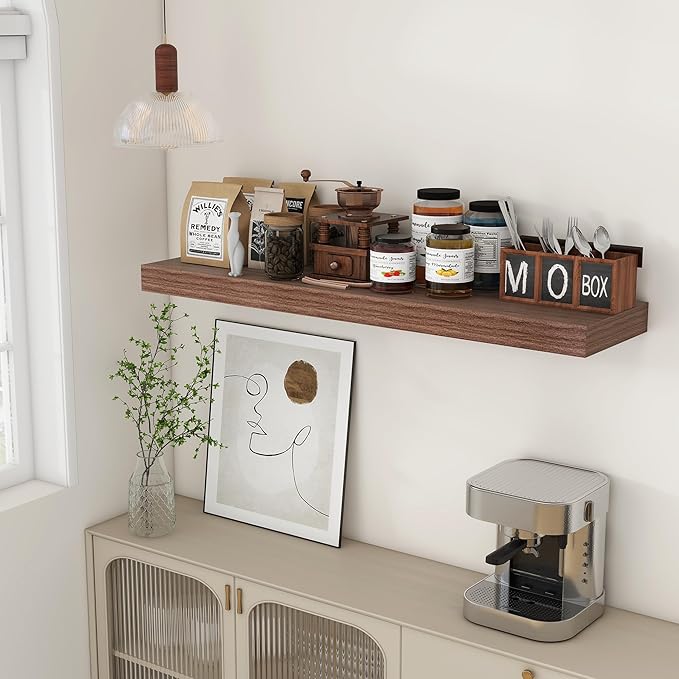 12 Inch Deep Floating Shelves, 48W x 12D Rustic Large Floating Shelves, Deep Walnut Wood Wall Shelves Set of 1 for Living Room Bathroom Laundry Room Bedroom Kitchen Home Office - Walnut-Ruum Studio Home