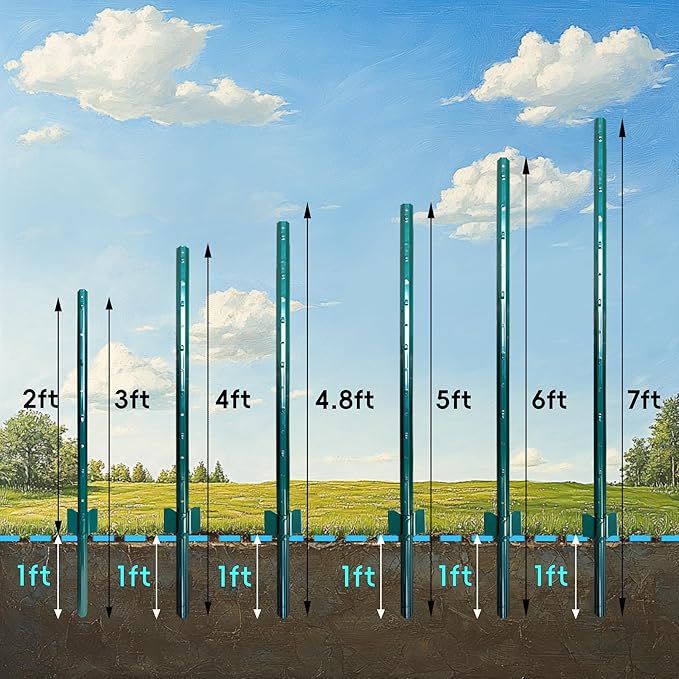 ARIFARO Fence Posts 4.8 Feet Sturdy Duty Metal Fencing Poles, Pack of 10, No Dig Garden U Post for Wire Fencing Steel Post for Yard, Outdoor Wire-Ruum Studio Home