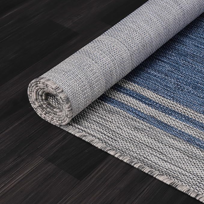 Bordered Outdoor Rug 10x14 Washable Outside Carpet for Indoor Patio Porch Waterproof Easy Cleaning Non Shedding Area Rugs Navy 10 x 14-Ruum Studio Home