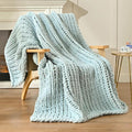 Esterra Chunky Knit Blanket Throw 50"x60", 100% Hand Knitted Chenille Throw Blanket, Cozy Soft Thick Cable Knit Throw Large Rope Knot Crochet Throw Blanket for Sofa Couch Bed, Sky Blue-Ruum Studio Home