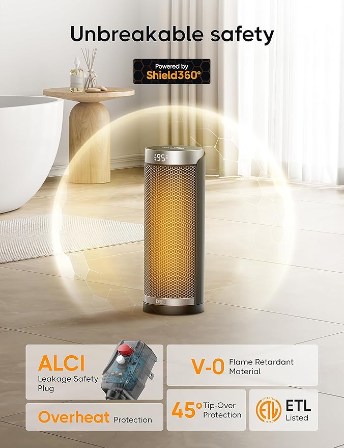 Dreo Space Heater for Bathroom and Indoor, 70°Oscillating, 5 Modes, Remote for Home Bedroom, 12H Timer, with ALCI Safety Plug-Ruum Studio Home