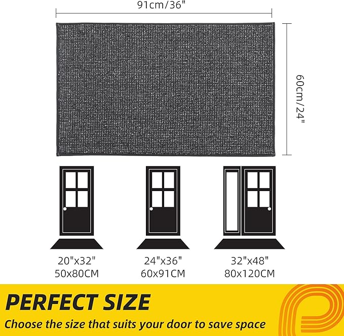 JSEI Dirt Trapper Door Mat 24"x36" Non-Slip Washable Entrance Mat, Dog Doormats, Absorbent & Fade-Resistant Floor Mats, Low Profile Welcome Mats for Entryway, Front Door, and Inside Entrance,Dark Grey-Ruum Studio Home