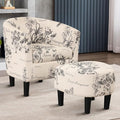 INZOY Modern Accent Chair with Ottoman for Small Space, Club Chair with Ottoman Set, Comfy Fabric Barrel Reading Chairs for Living Room Bedroom, Round Reading Chair with Foot Rest, Flower Pattern-Ruum Studio Home
