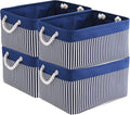 TcaFmac Storage Basket for Organizing - Large 4 Pack Foldable Storage Bins Baskets for Shelves with Ropes, Fabric Storage Cubes for Cloth Toy Gift Kids (Navy & White 16x12x8 inch)-Ruum Studio Home