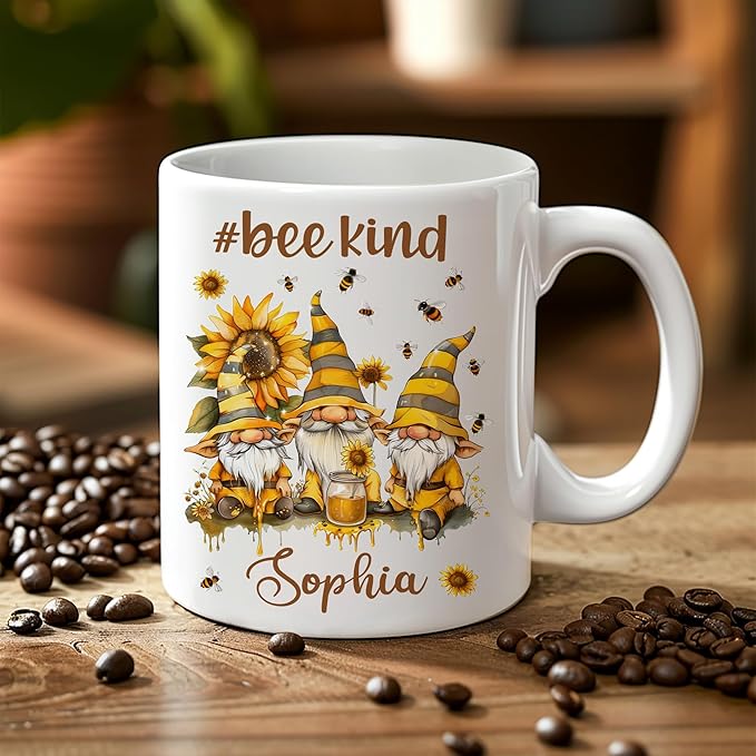 Hyturtle Personalized Bee Gnomes Mug - Bee Keeper Gifts For Women - Honeybee Gifts For Gnomes Lover - Animals Present For Lover - Teacher Appreciation Present - Custom Coffee Cup Ceramic Mug 11 15 Oz-Ruum Studio Home
