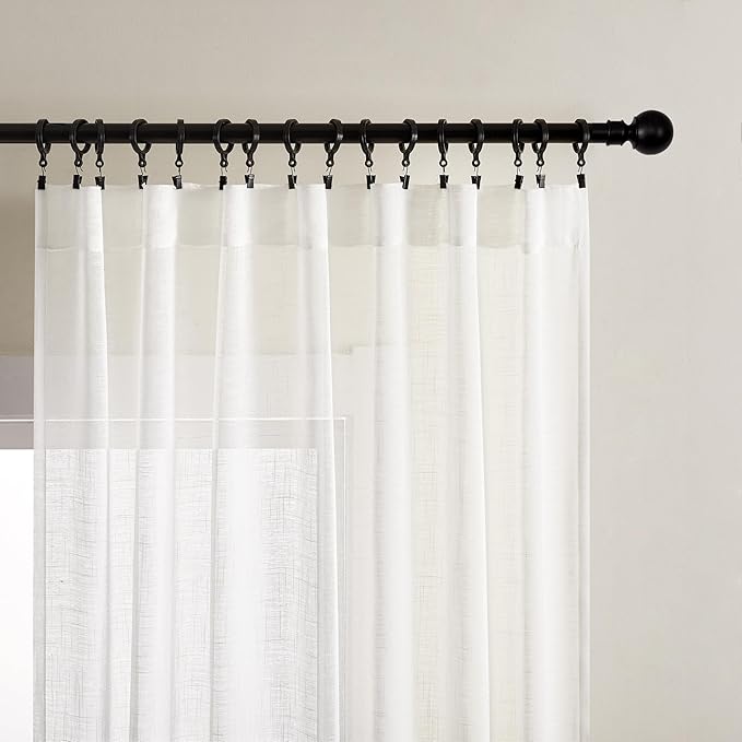 Joydeco Sheer Curtains 72 Inches Long, White Curtains for Living Room 2 Panels Set, Window Curtains Privacy Assured with Light Filtering(W52 x L72 Inch,Pure White)-Ruum Studio Home