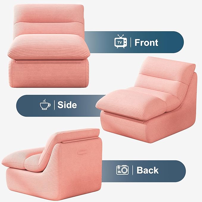 Misolant Bean Bag Chairs，Big Corduroy Fabric Sofa Bean Bag Chair for Adults and Teens with High-Resilience Sponge, Non-Slip Base Floor Lounge Sofa for Home, Living Room, Bedroom, Gaming Pink-Ruum Studio Home