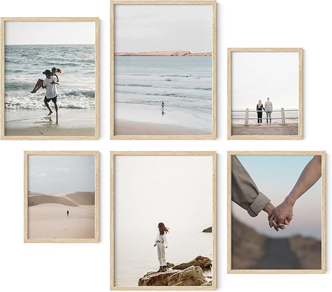 HAUS AND HUES Natural Wood Picture Frames - Set of 6 Frame Sets for Wall Collage, Gallery Wall Frame Set Assorted, Picture Frame Sets for Wall Collage (Two 8x10, Two 11x14, Two 12x16 Beige Frame)-Ruum Studio Home